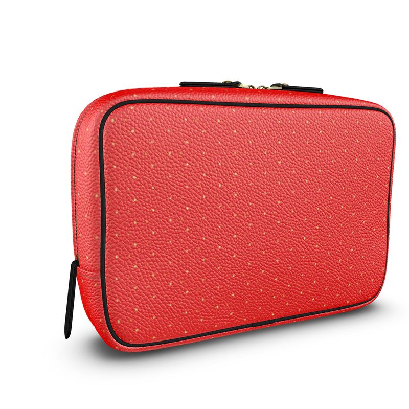Red leather toiletry bag